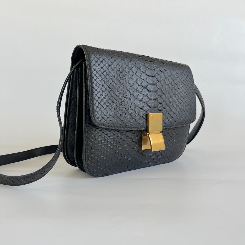 Celine black python medium classic box bag