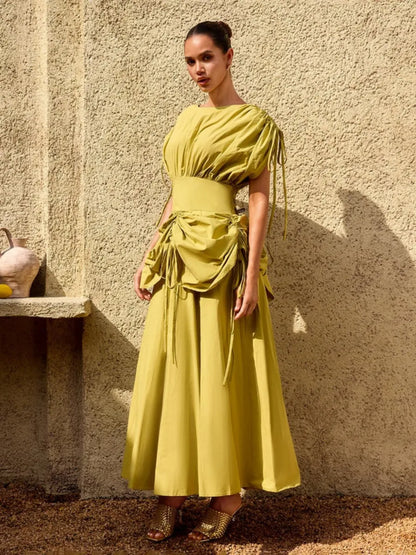 Zara Structured Ruched-Waist Maxi Dress