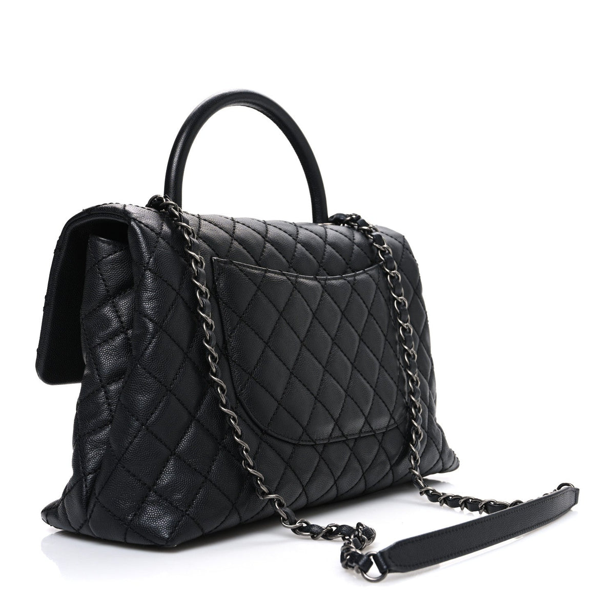 Caviar Quilted Medium Coco Handle Flap Black