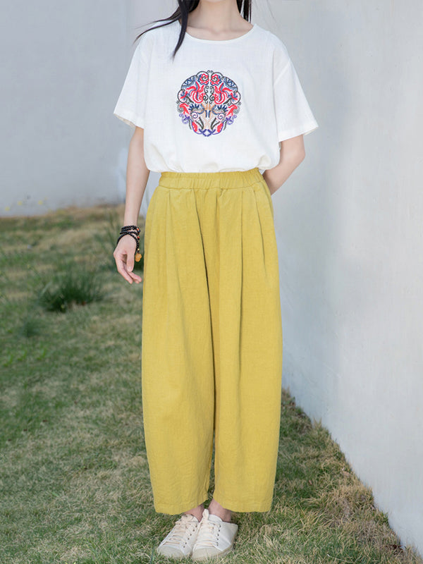 Loose Wide Leg Elasticity Solid Color Casual Pants Bottoms