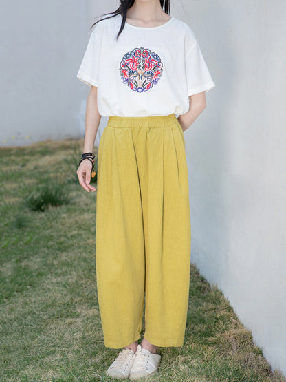 Loose Wide Leg Elasticity Solid Color Casual Pants Bottoms