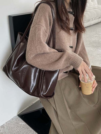 Simple Casual Chic Solid Color PU Tote Shoulder Bags Accessories