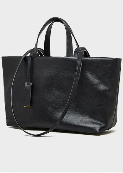 Structured Leather Tote with Crossbody Strap