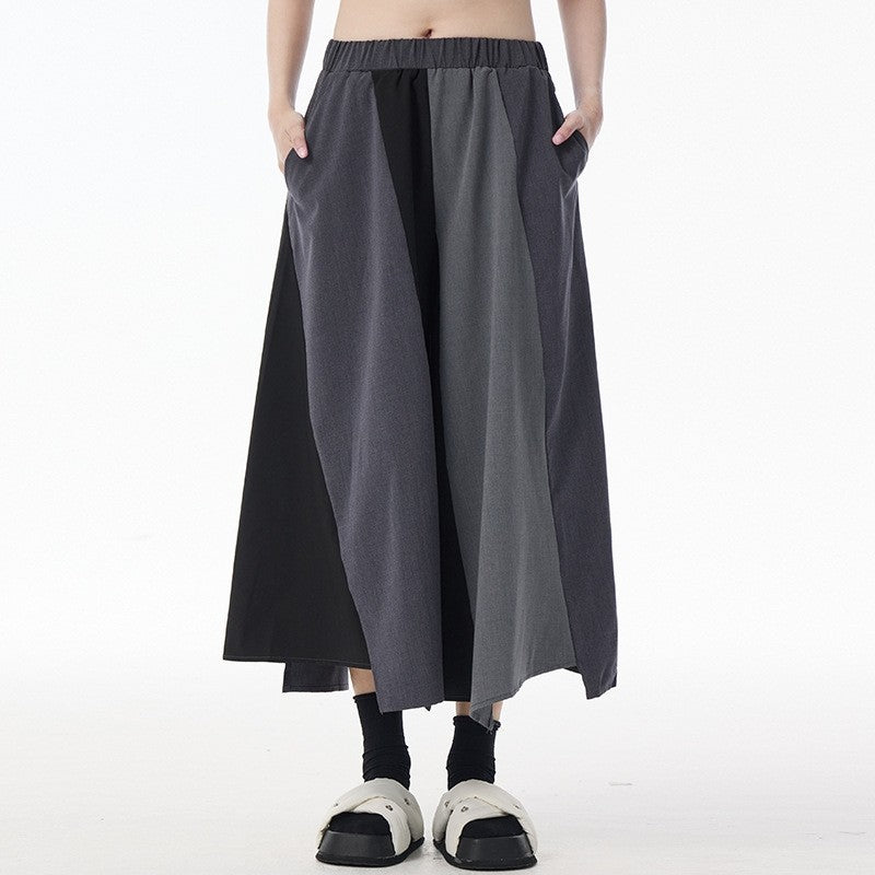 Patchwork High Waist Wide Leg Loose Fit Casual Pants