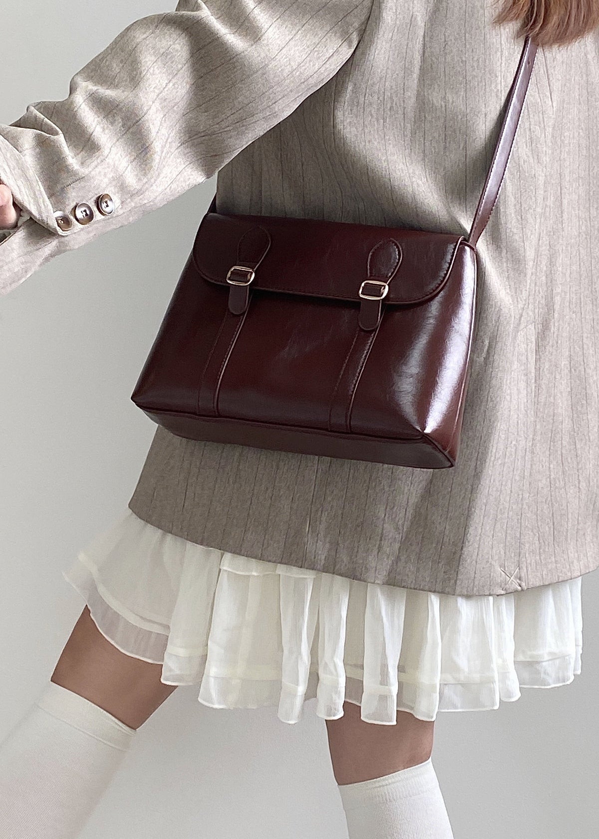 Shoulder Messenger Bag Burgundy Leather Vintage
