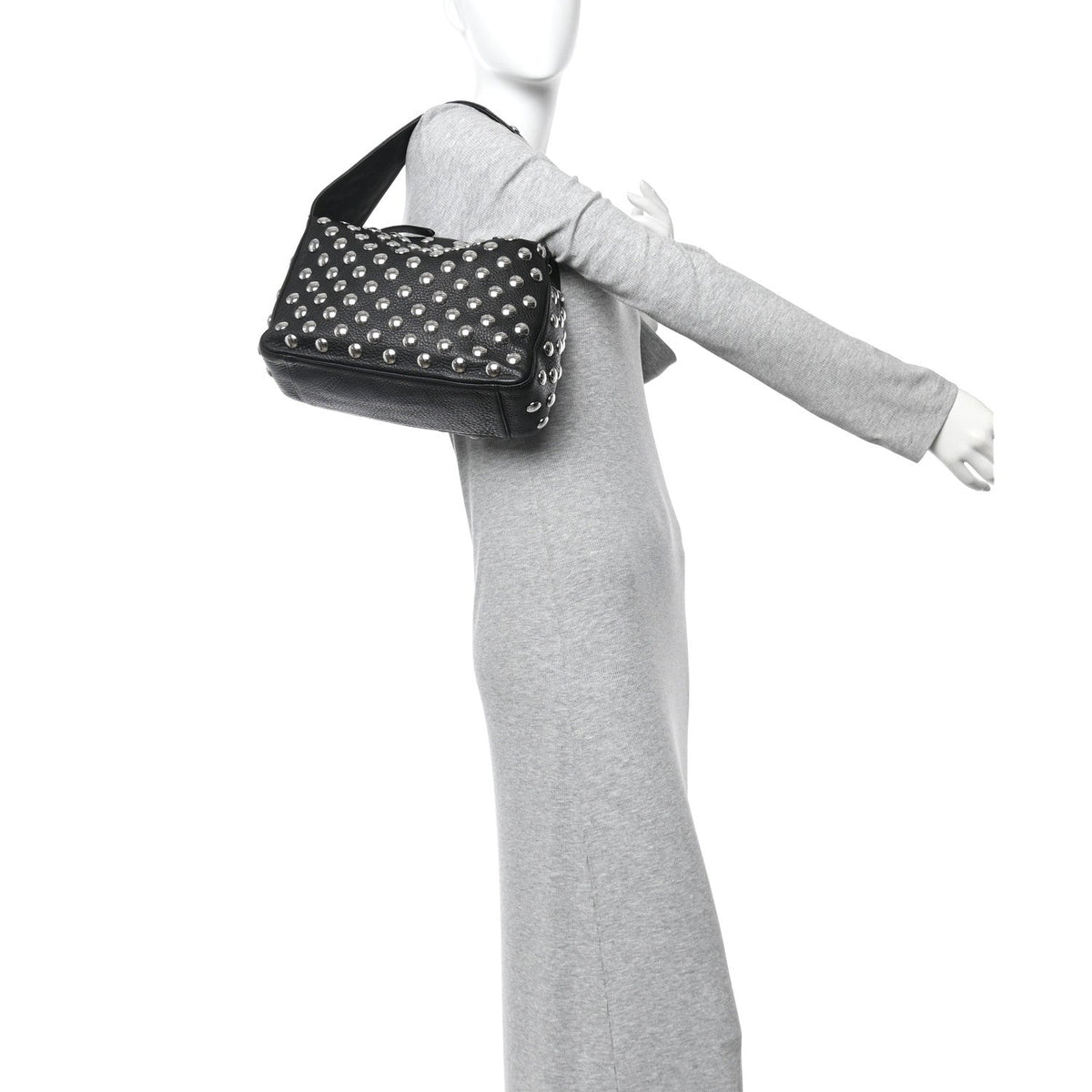 Pebbled Sport Calfskin Studded Elena Black
