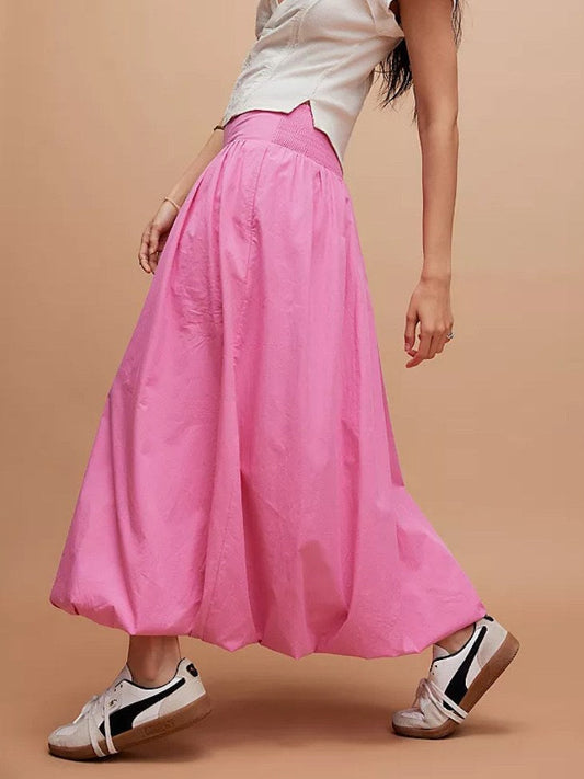Solid Color Casual Maxi Lantern Skirt