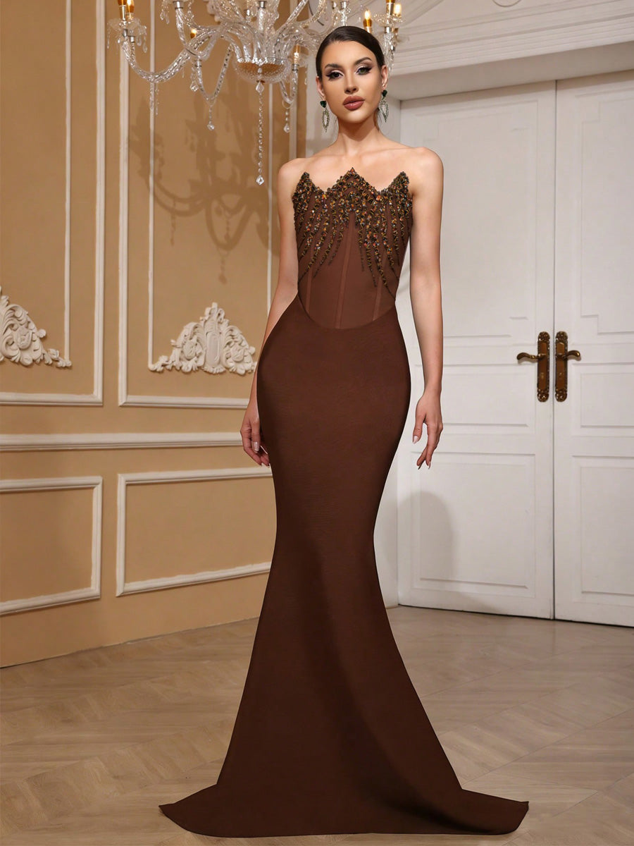 Bellatrix Strapless Sequin Fishtail Bandage Maxi Dress