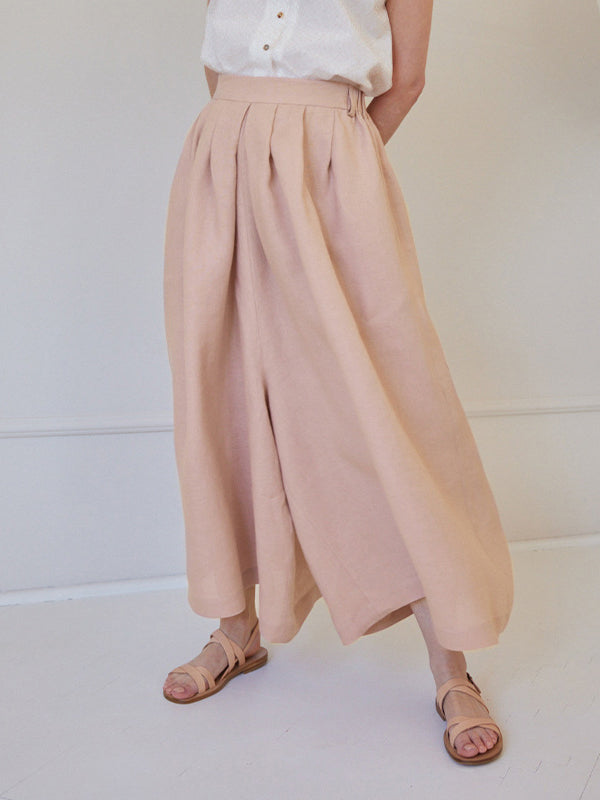 High Waisted Loose Pleated Pockets Solid Color Casual Pants Bottoms