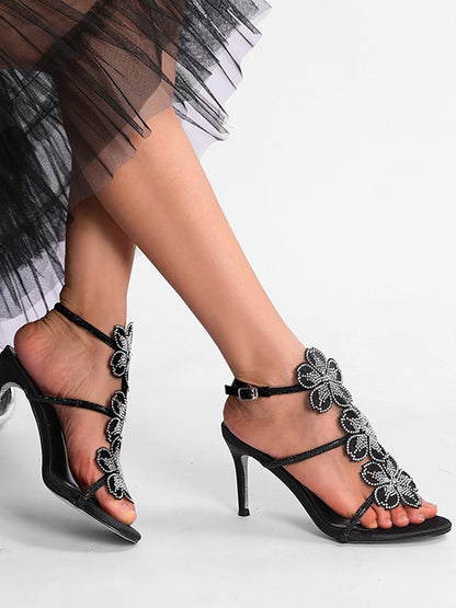 Rowena Rhinestone Floral Open-Toe High-Heel Sandals