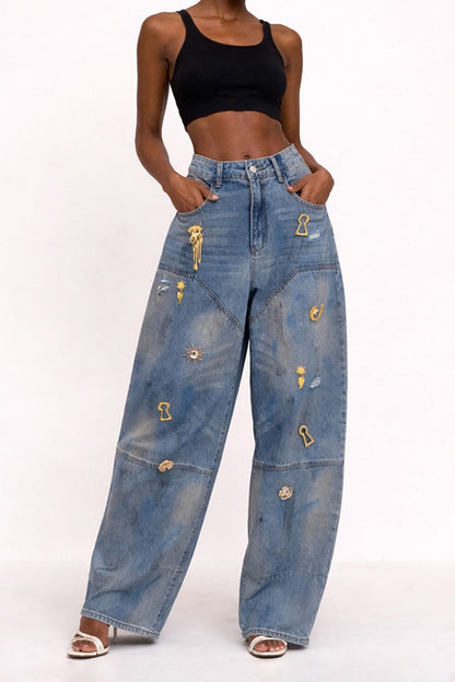 Esmeralda Irregular Metal Button Jeans