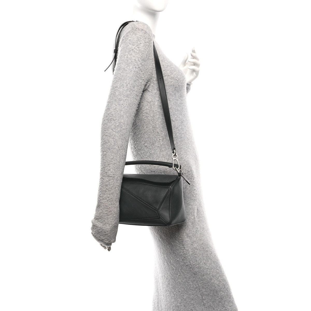 Calfskin Small Puzzle Edge Bag Black