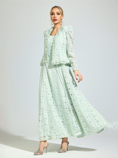 Estelle Elegant Green Two-Piece Lace Set