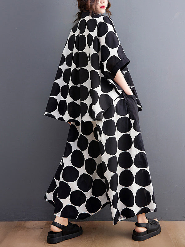 Original Loose Polka-Dot Blouse&Harem Pants 2 Pieces Set