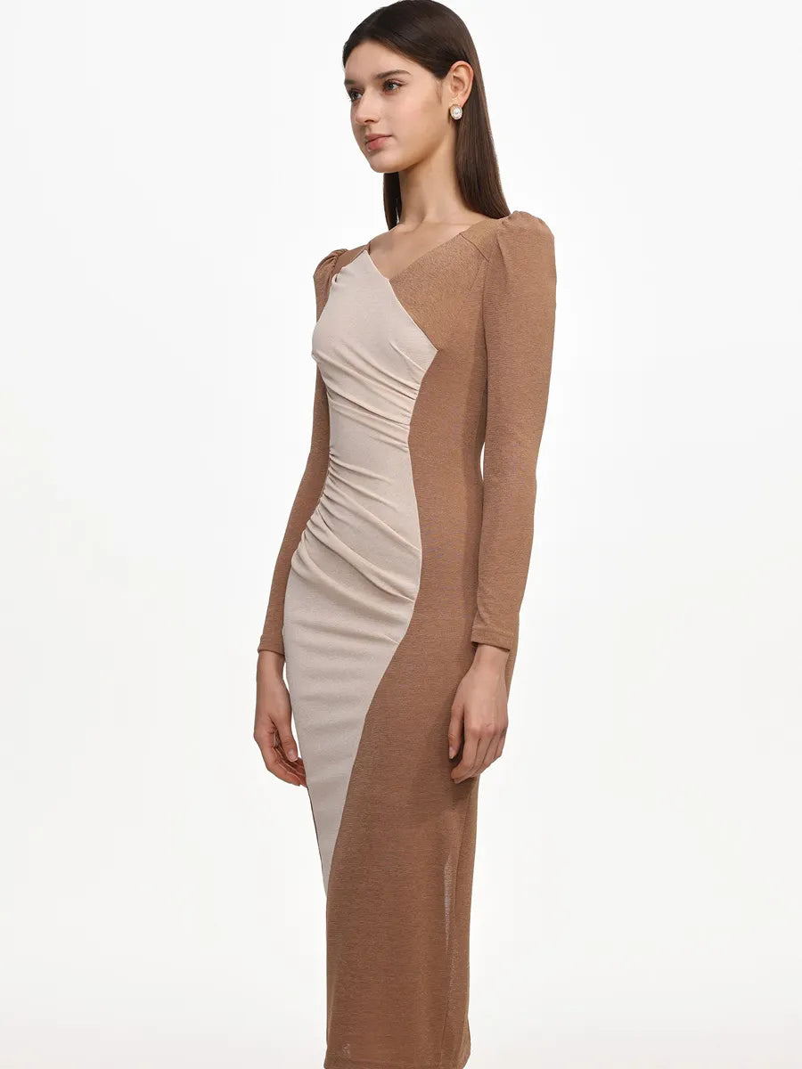 Isla Elegant Contour Long Sleeve Ruched Knit Midi Dress