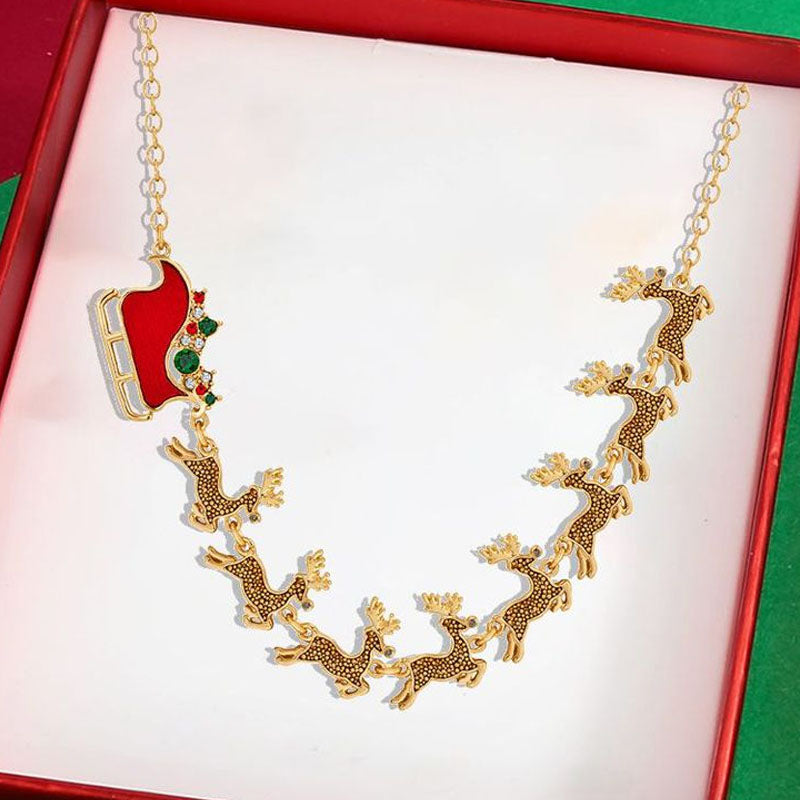 Creative Reindeer Sled Pendant Christmas Necklace