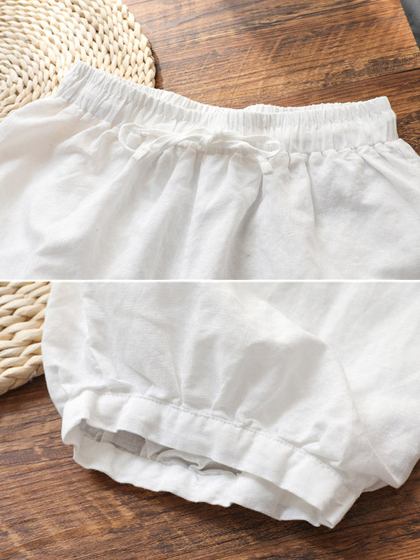 Simple Linen Solid Color Elasticity Waist Loose Knickerbockers&Capri-Pants