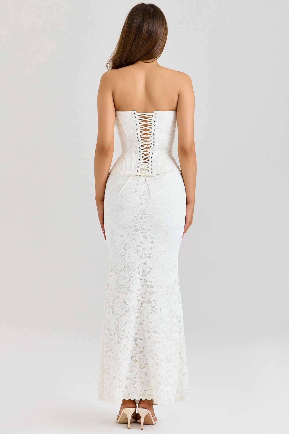 Solaine-Ivory Lace Corset Maxi Dress