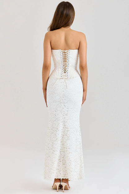 Solaine-Ivory Lace Corset Maxi Dress