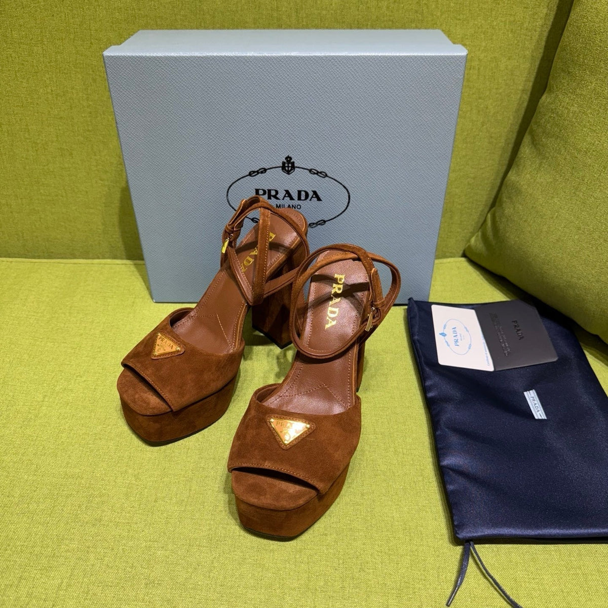 Prada 25 AW Platform Sandals Brown Suede 564119