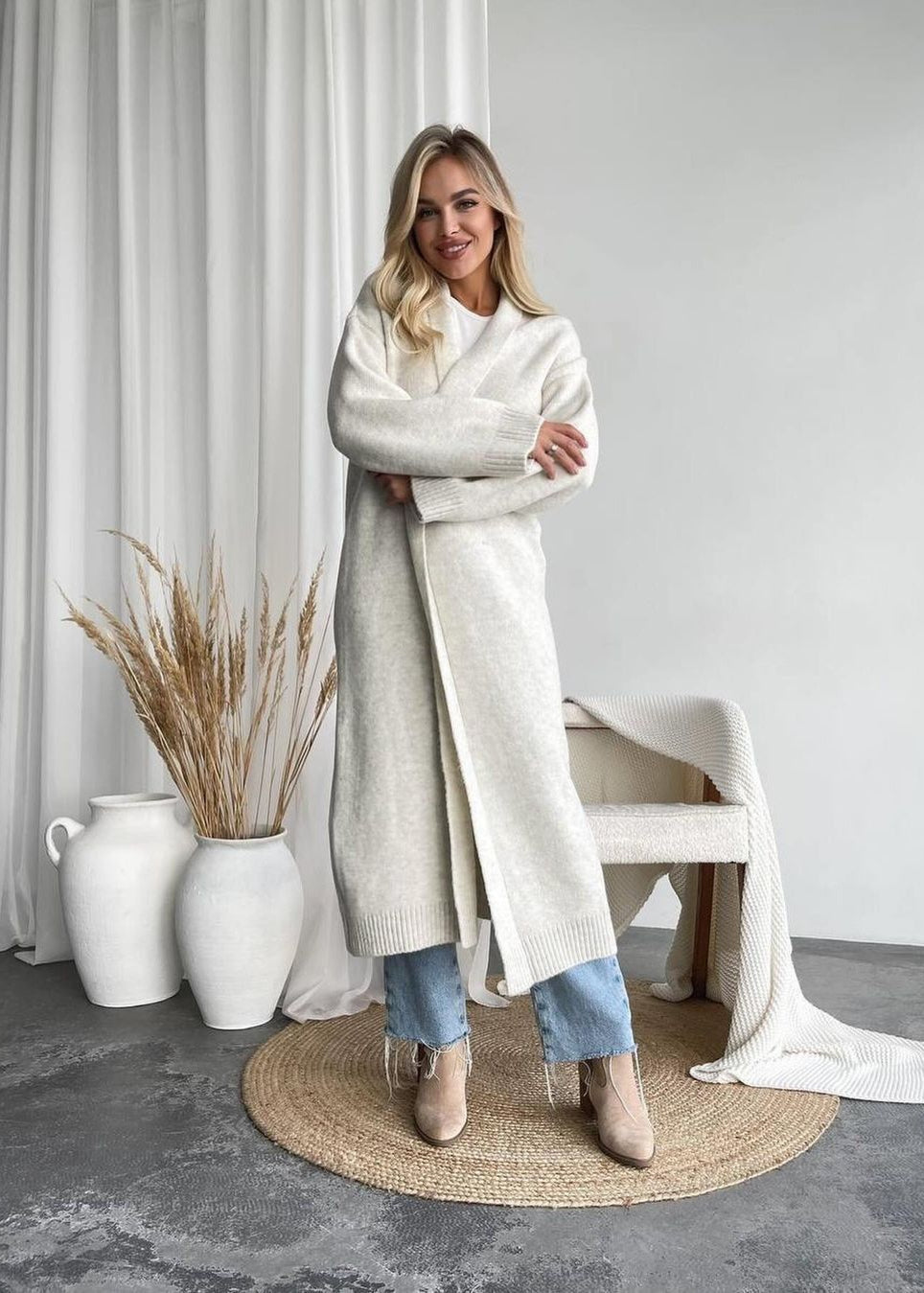 Belted Knit Duster Cardigan In Soft Knit