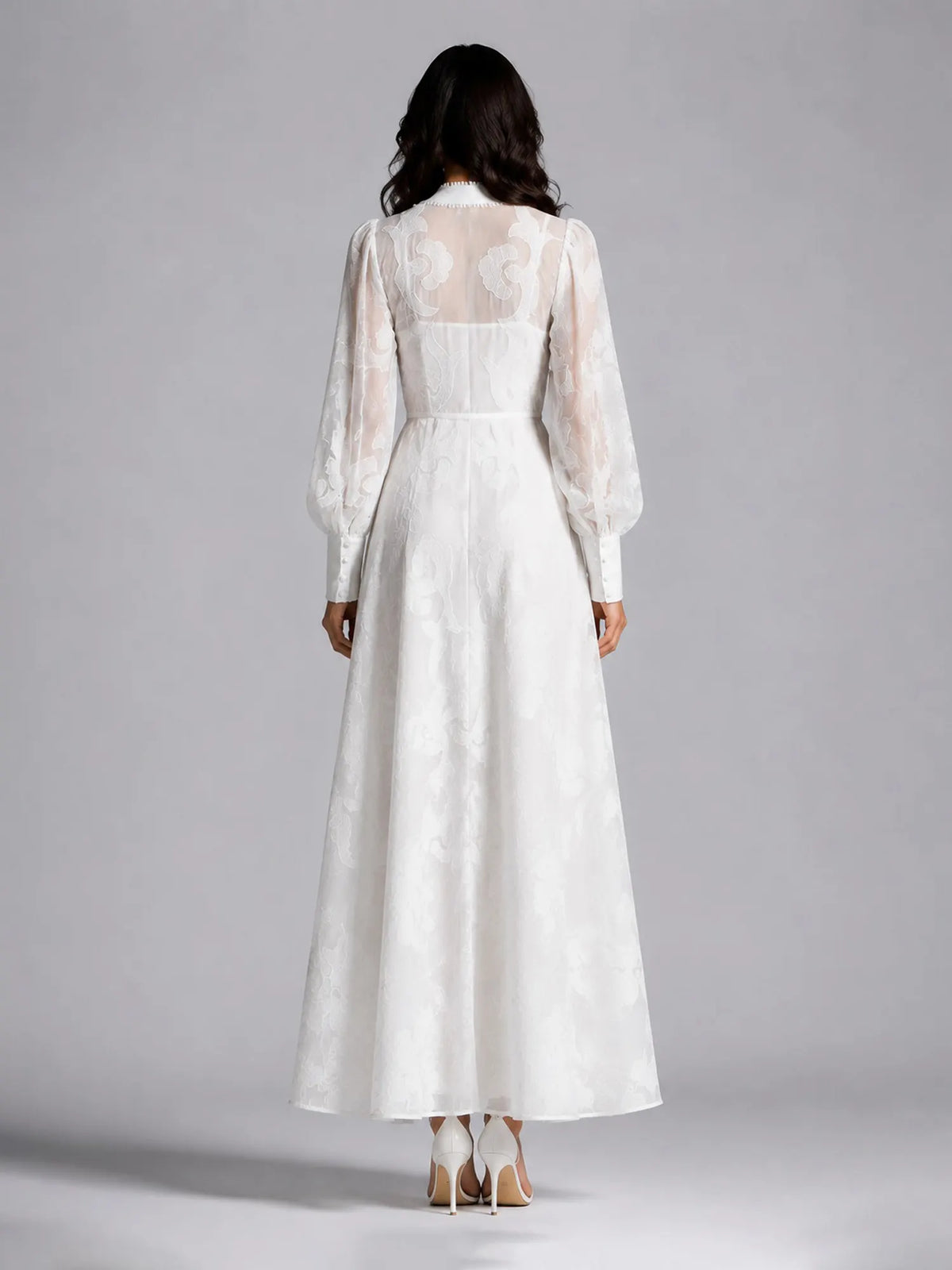 Kennedy Embroidered Lace Maxi Dress with Lantern Sleeves