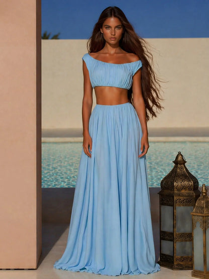 Briar Pleated Tulle Top And Skirt Set In Blue