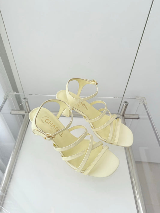 Chanel Cruise 26 Sandal 70mm Lemon Yellow Lambskin 597359