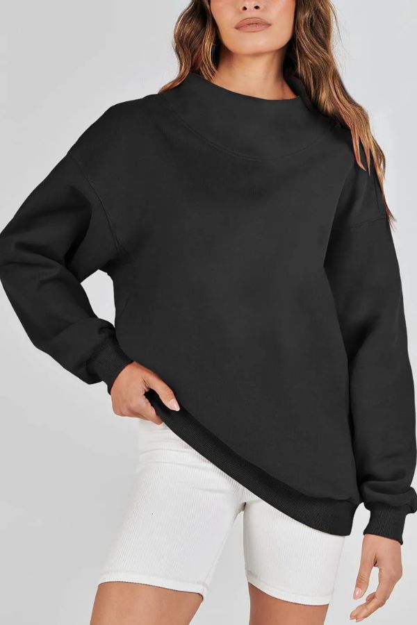 Women's Slit Mock Neck Oversized Sweatshirt