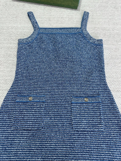 Gucci Striped Suspender Dress Blue Cotton