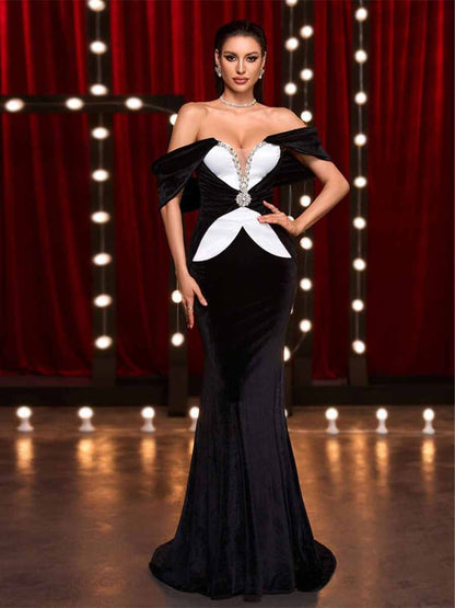 Zara Elegant Off-Shoulder Velvet Maxi Dress