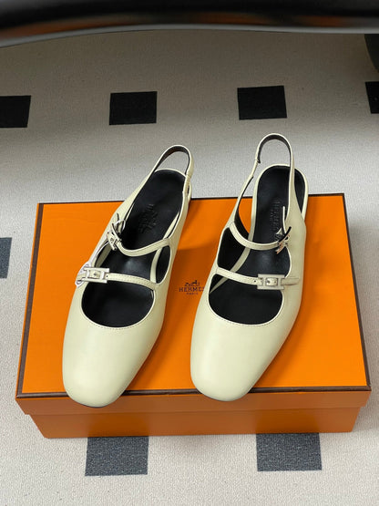 Hermes 26S Mila Open-Heel Sandals White in Calfskin 594348