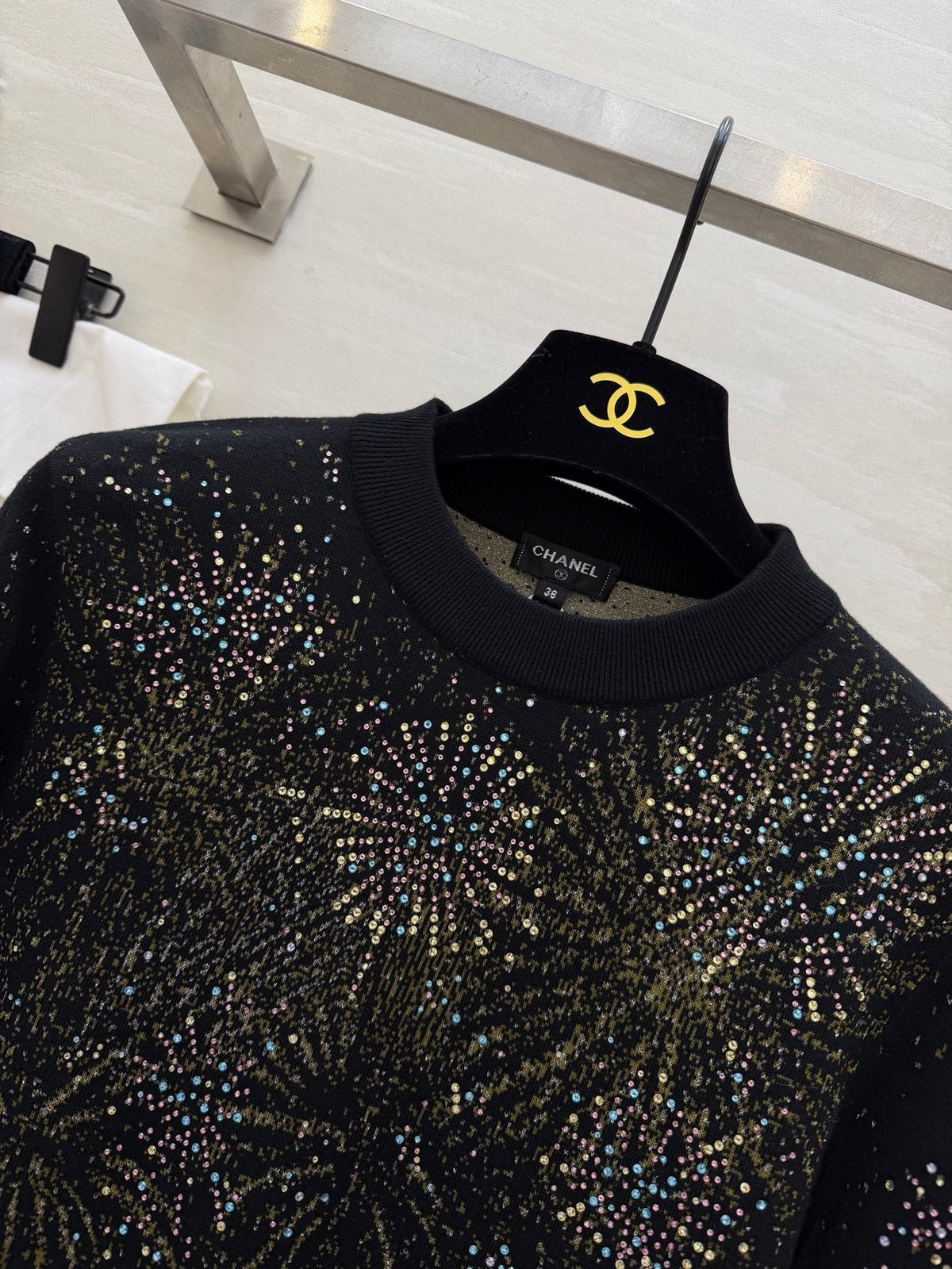 CC Fireworks Rhinestone Long-Sleeved Top Black 344731