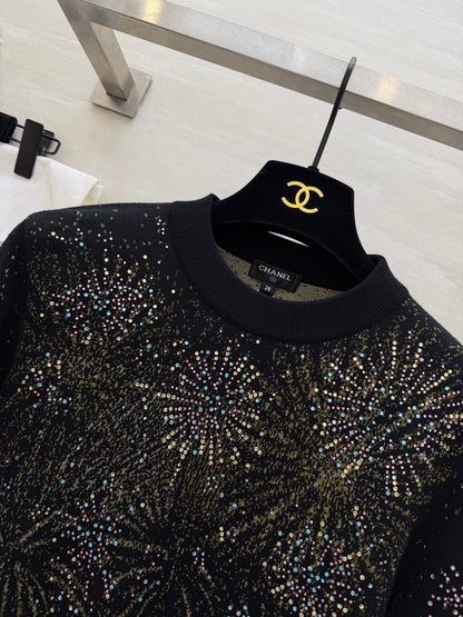 CC Fireworks Rhinestone Long-Sleeved Top Black 344731