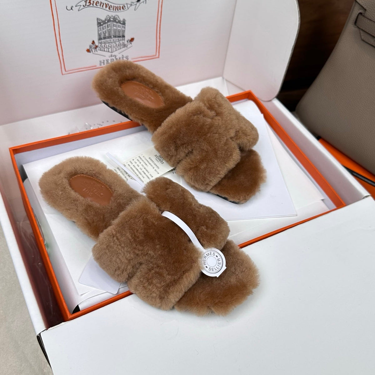HM Oran Sandal Camel Brown Wool Velvet 598195