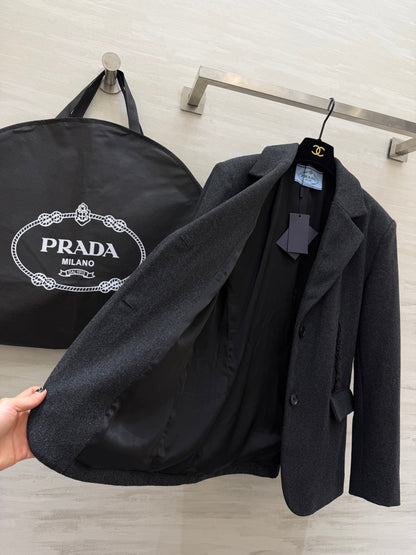 Prada 26s Blazer Dark Grey Wool Blend Fabric 855443
