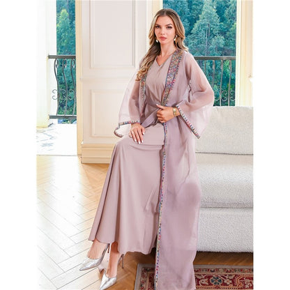 Embroidered Mesh Long Sleeve Dress