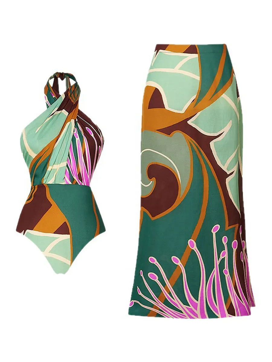 Phoebe Cross-Halter Neck Swimsuit Set