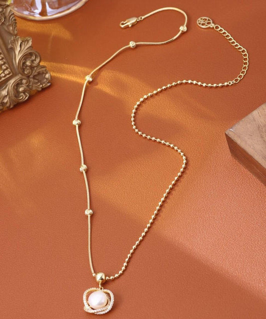 Fashion Gold Sterling Silver Overgild Zircon Pearl Pendant Necklace
