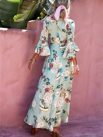 Bohemia Asymmetric V-Neck Split-Front Maxi Dress