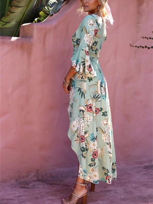 Bohemia Asymmetric V-Neck Split-Front Maxi Dress
