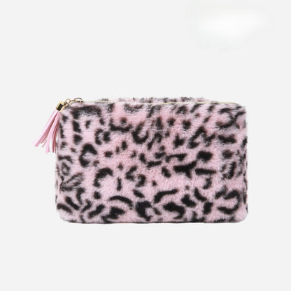 Leopard Print Plushed Large Capacity Makeup Bag