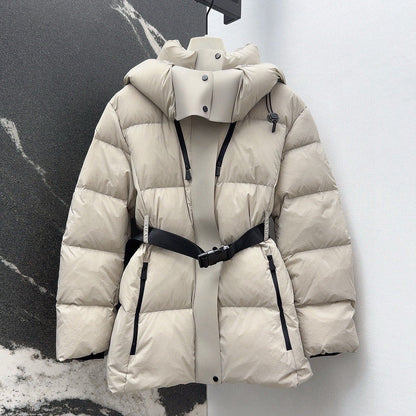 Burberry 25 Stand Collar Hooded Down Jacket White Polyester