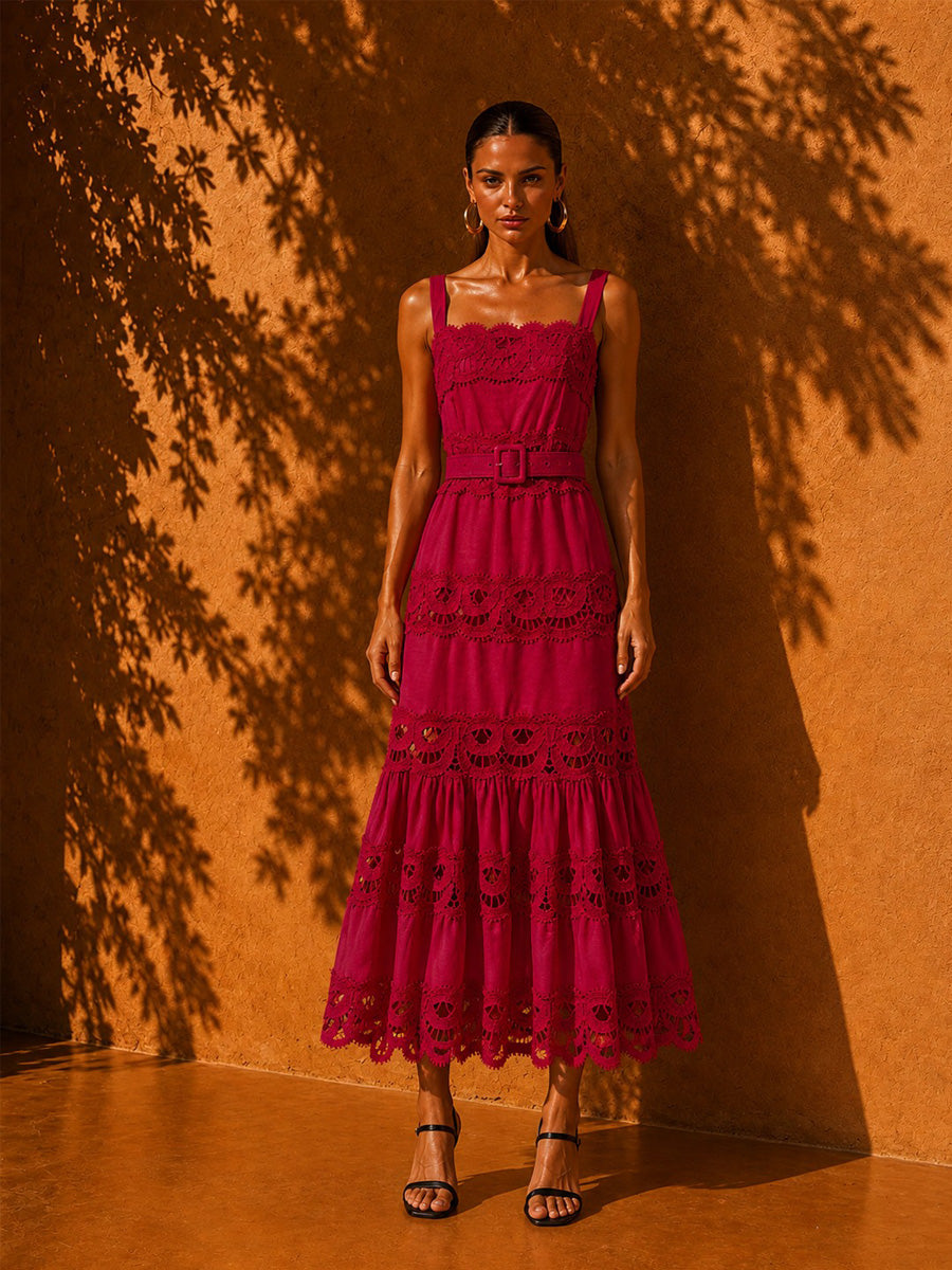Stella Slim-Fit Lace-Trimmed Spaghetti-Strap Maxi Dress