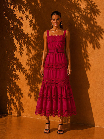Stella Slim-Fit Lace-Trimmed Spaghetti-Strap Maxi Dress
