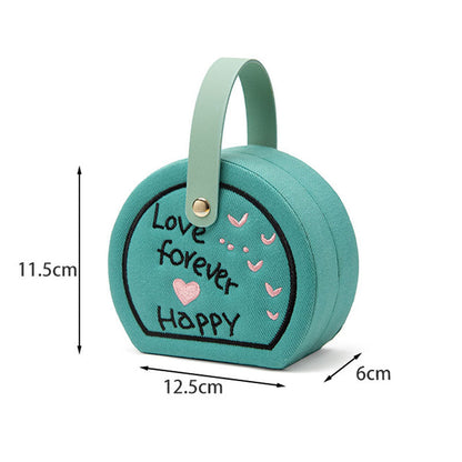 Denim Heart Embroidered Jewelry Box with Handle