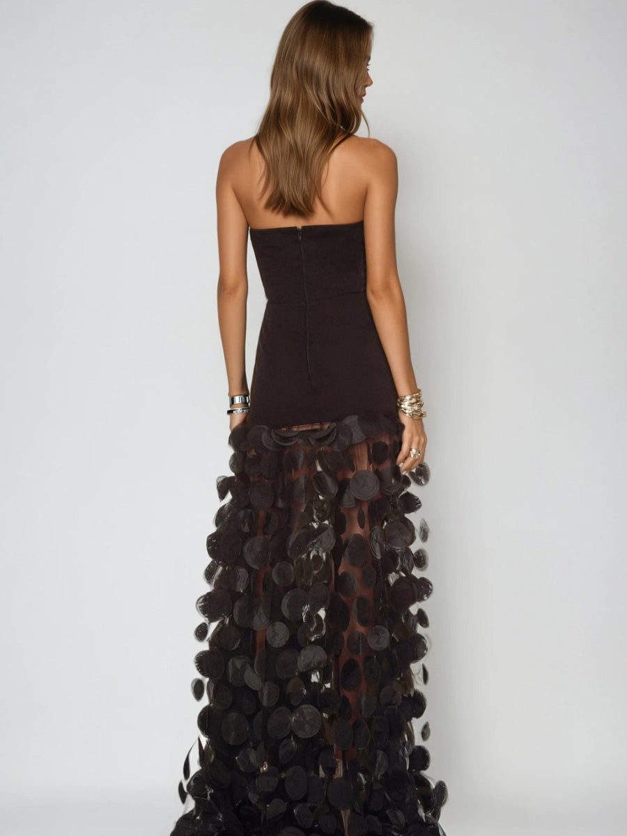 Kinsley Dot Strapless Maxi Dress In Black