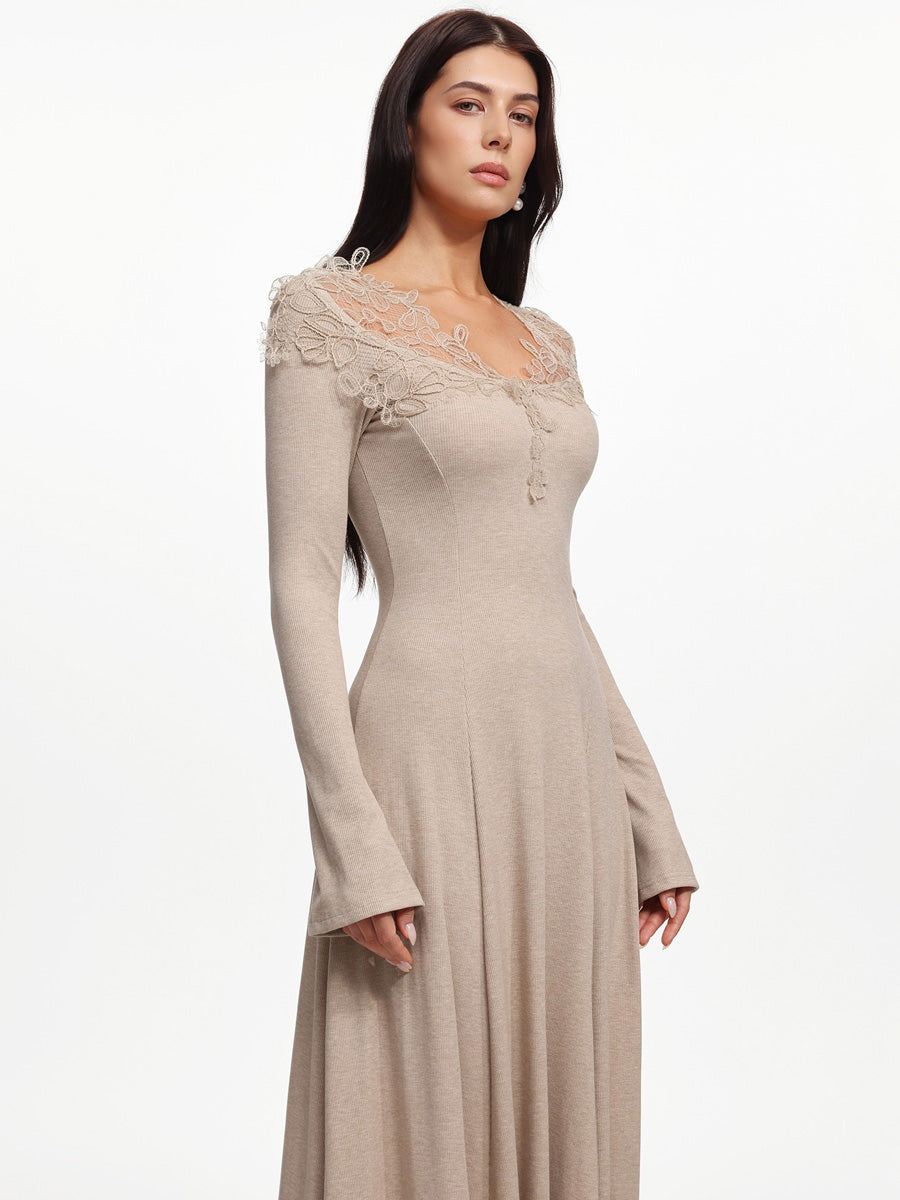 Madeline Vintage Long Sleeve Floral Knit Maxi Dress