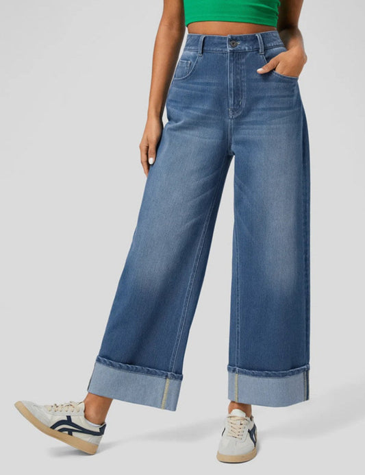 Washed High Waist Casual Straight Leg