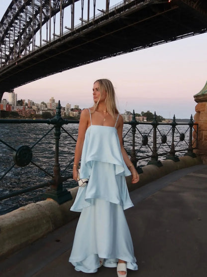 Seraphina Tiered Satin Maxi Dress